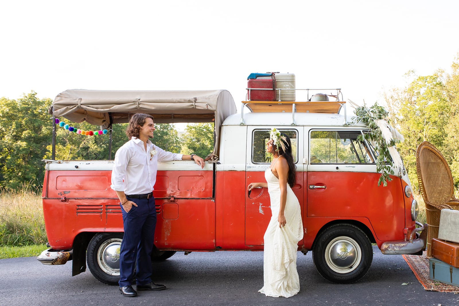 Vintage VW Truck with Bride and Groom